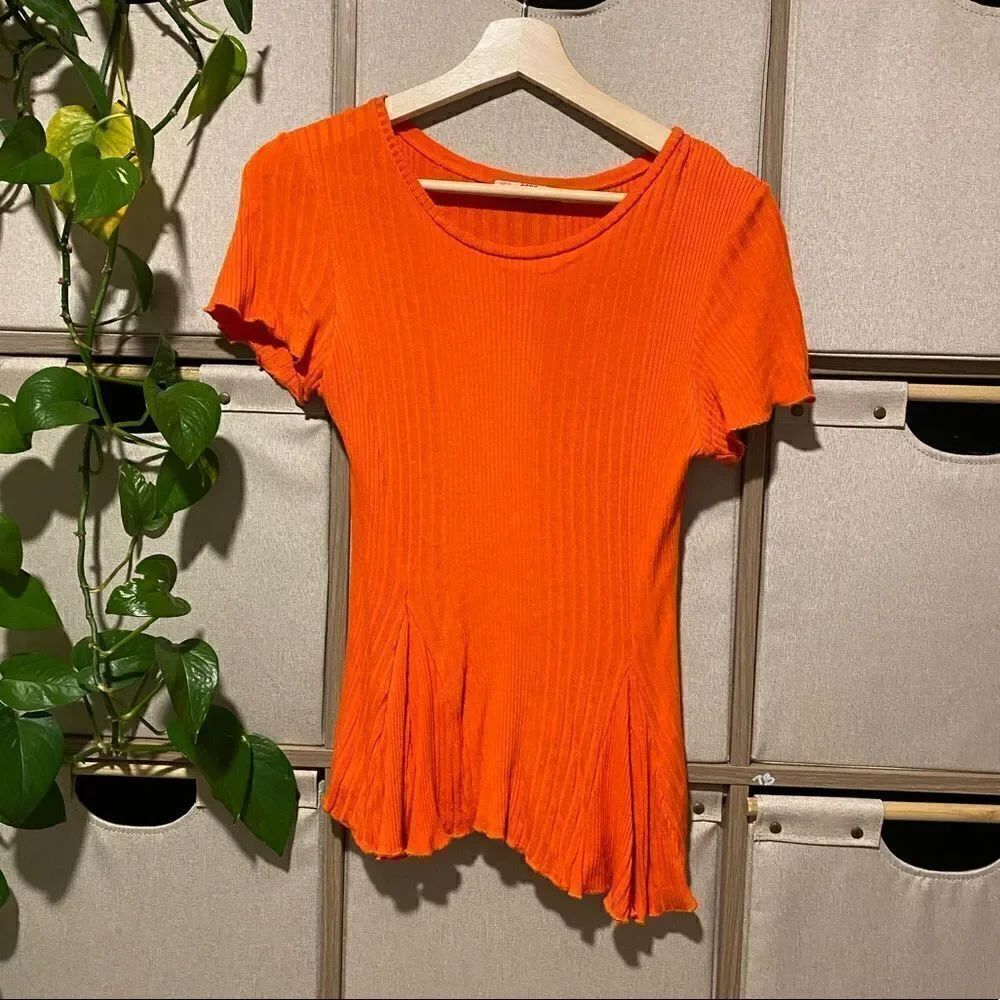 Zara ribbed short sleeve blouse